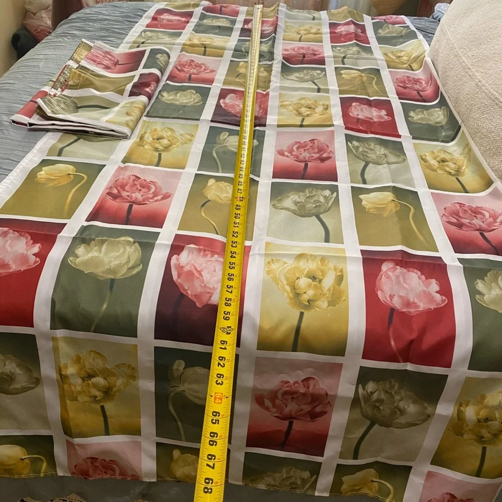 Tweel Home Furnishings Shower Curtains (2) Fabric Red/Yellow with Hooks Included